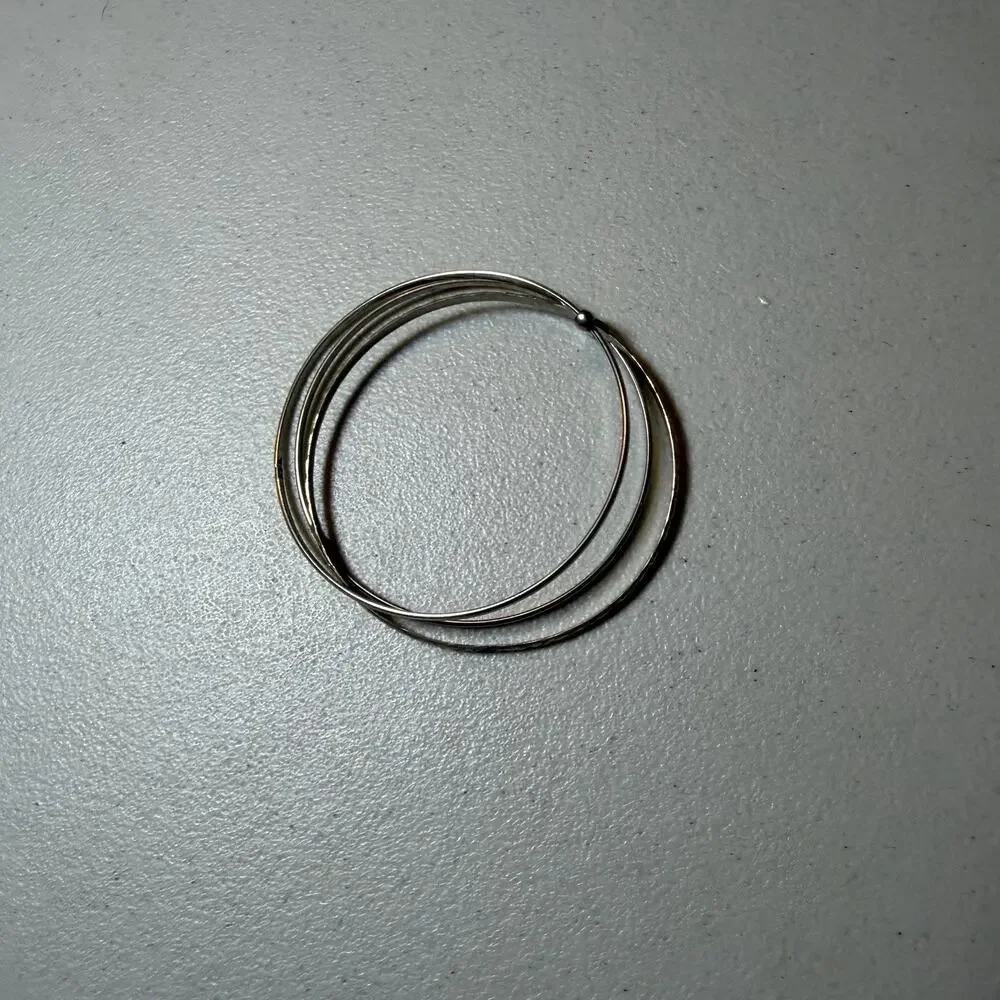 Silver and Gold Tone Multi Hoop Bangle Bracelet Thin Band Smooth And Textured